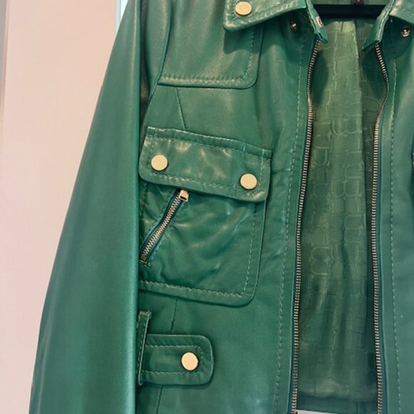 BCBG Maxazria Green Leather Jacket, Size M - Picture 4 of 6